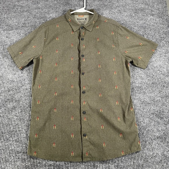 Roark Shirt Mens Medium Green Striped Geometric Short Sleeve Button Up Casual - Picture 3 of 12